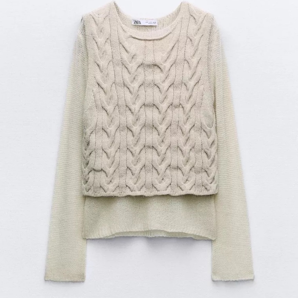 ZARA ZW COLLECTION SS24 ECRU COMBINATION KNIT SWEATER WITH VEST Sz S 0234/110